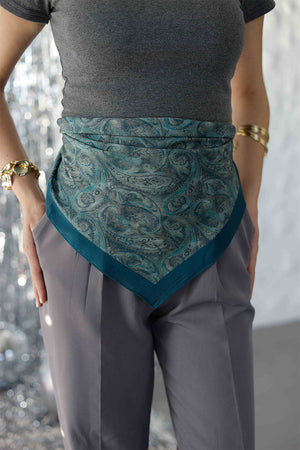 %100 Organik Pamuk Fular - Şal Desen - Petrol Mavisi