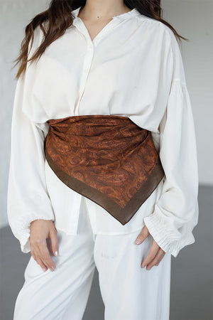 %100 Organik Pamuk Fular - Şal Desen - Tarçın