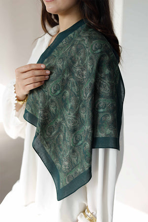 %100 Organik Pamuk Fular - Şal Desen - Koyu Yeşil