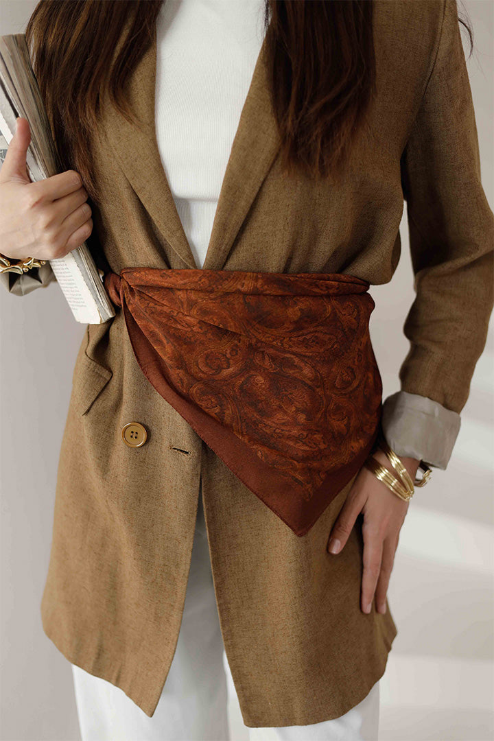 %100 Organik Pamuk Fular - Şal Desen - Kiremit