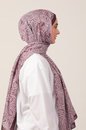 Pamuk İpek Şal - Lalezar Desen - Mürdüm