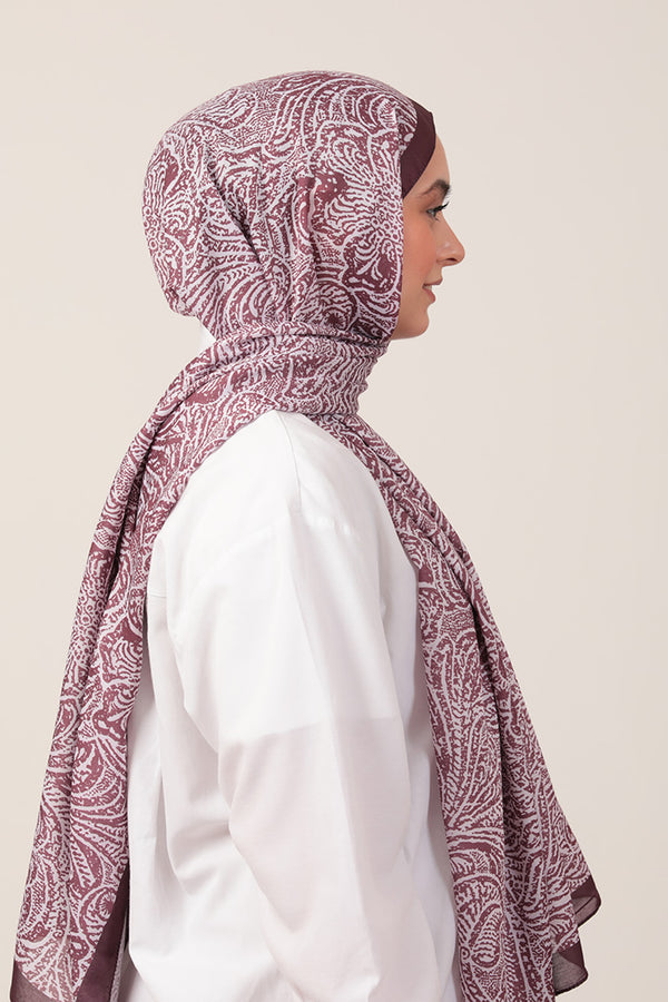 Pamuk İpek Şal - Lalezar Desen - Mürdüm