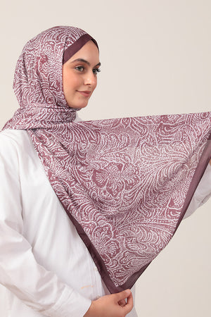 Pamuk İpek Şal - Lalezar Desen - Mürdüm