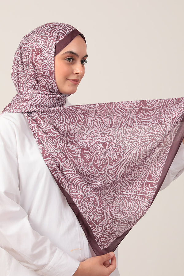 Pamuk İpek Şal - Lalezar Desen - Mürdüm