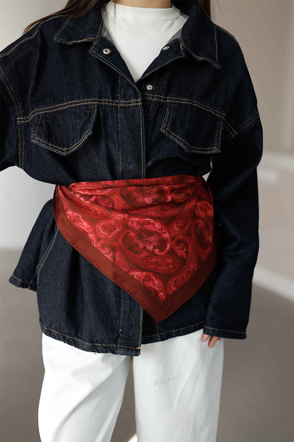 %100 Organik Pamuk Fular - Şal Desen - Bordo