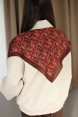 %100 Organik Pamuk Fular - Yaprak Desen - Bordo
