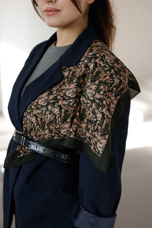 %100 Organik Pamuk Fular - Yaprak Desen - Haki Yeşili