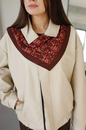 %100 Organik Pamuk Fular - Yaprak Desen - Bordo