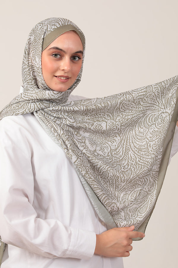 Pamuk İpek Şal - Lalezar Desen - Çağla Yeşili