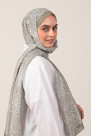 Pamuk İpek Şal - Lalezar Desen - Çağla Yeşili