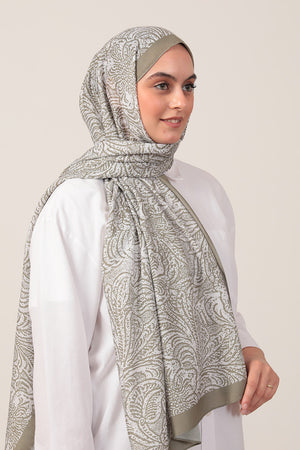 Pamuk İpek Şal - Lalezar Desen - Çağla Yeşili