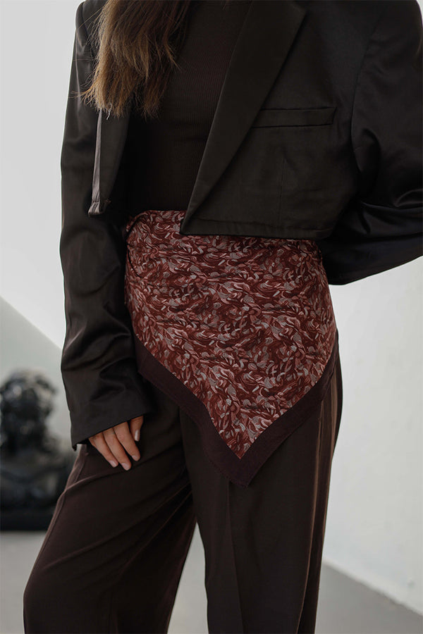 %100 Organik Pamuk Fular - Yaprak Desen - Koyu Bordo