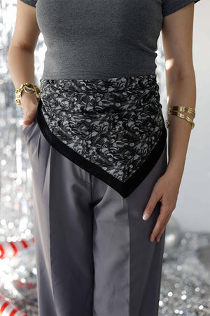 %100 Organik Pamuk Fular - Yaprak Desen - Siyah