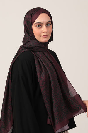 Pamuk İpek Şal - Lalezar Desen - Vişne