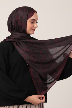 Pamuk İpek Şal - Lalezar Desen - Vişne
