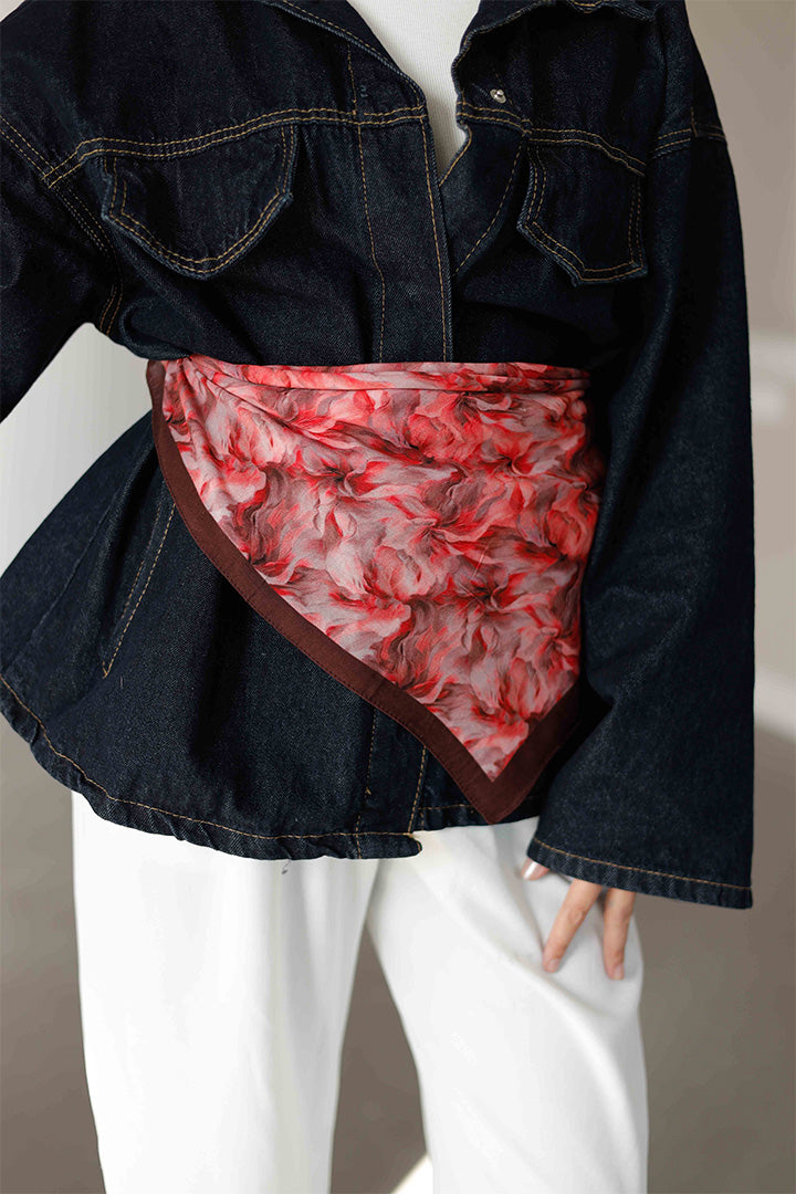 %100 Organik Pamuk Fular - Ebru Desen - Bordo