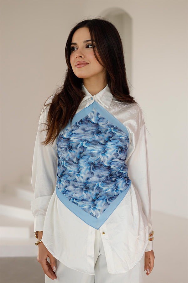 %100 Organik Pamuk Fular - Ebru Desen - Bebe Mavisi