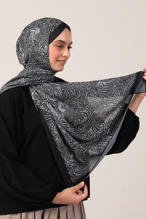 Pamuk İpek Şal - Lalezar Desen - Koyu Gri