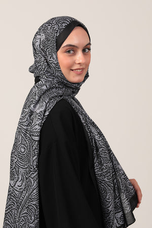 Pamuk İpek Şal - Lalezar Desen - Koyu Gri
