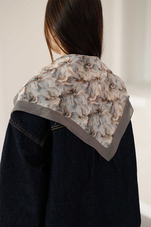 %100 Organik Pamuk Fular - Ebru Desen - Gri