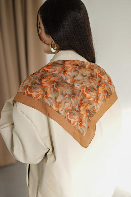 %100 Organik Pamuk Fular - Ebru Desen - Hardal