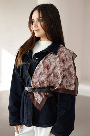 %100 Organik Pamuk Fular - Ebru Desen - Gül Kurusu