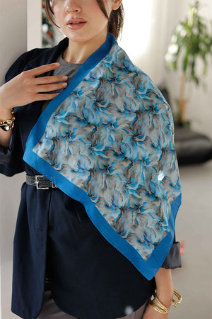 %100 Organik Pamuk Fular - Ebru Desen - Mavi