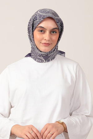 Pamuk İpek Eşarp - Sarmaşık Desen - Mor