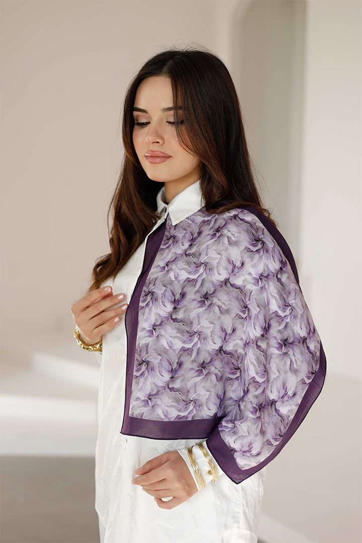 %100 Organik Pamuk Fular - Ebru Desen - Mor