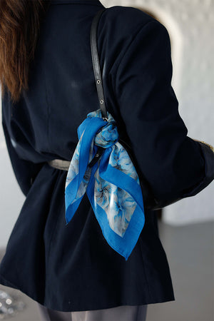 %100 Organik Pamuk Fular - Ebru Desen - Mavi