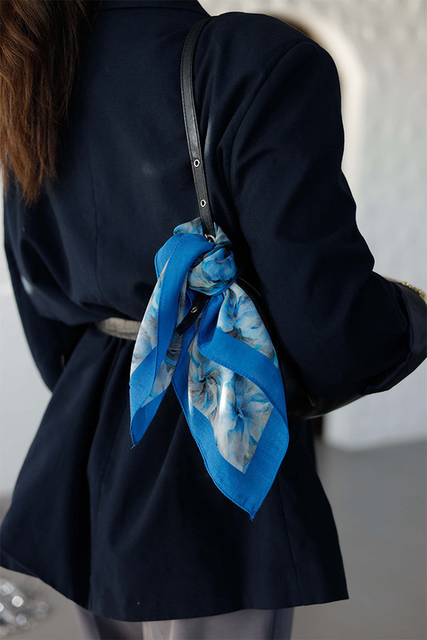 %100 Organik Pamuk Fular - Ebru Desen - Mavi