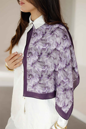 %100 Organik Pamuk Fular - Ebru Desen - Mor