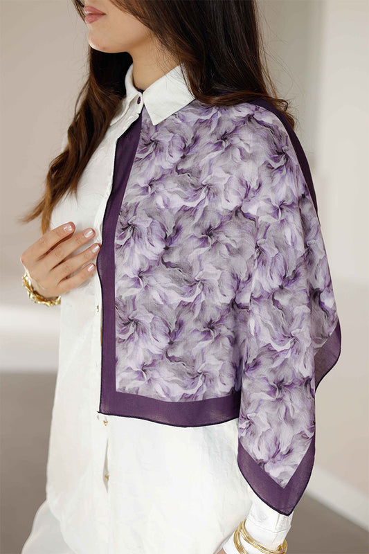 %100 Organik Pamuk Fular - Ebru Desen - Mor