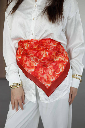 %100 Organik Pamuk Fular - Ebru Desen - Nar Çiçeği