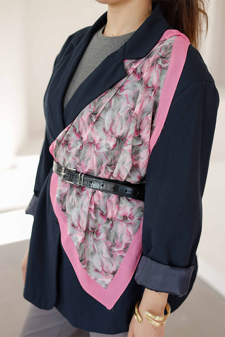 %100 Organik Pamuk Fular - Ebru Desen - Pembe