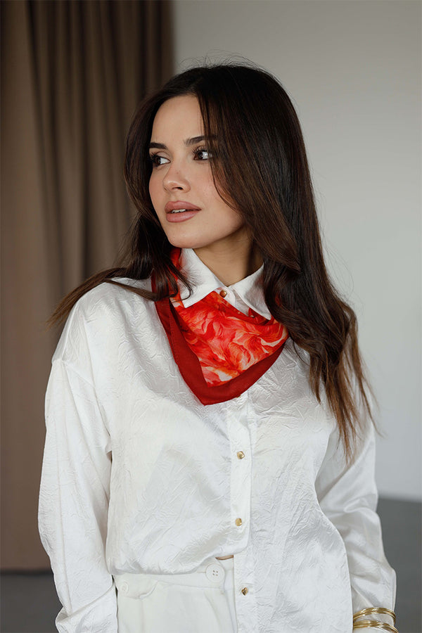 %100 Organik Pamuk Fular - Ebru Desen - Nar Çiçeği