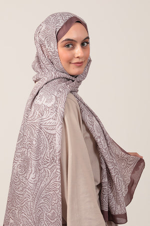 Pamuk İpek Şal - Lalezar Desen - Tatlı Kahve