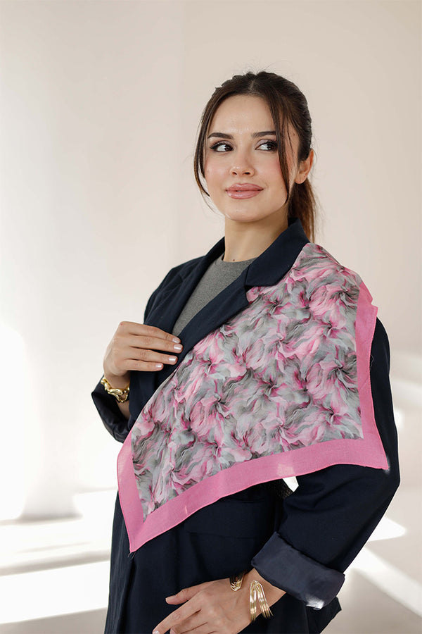 %100 Organik Pamuk Fular - Ebru Desen - Pembe