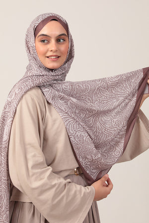 Pamuk İpek Şal - Lalezar Desen - Tatlı Kahve