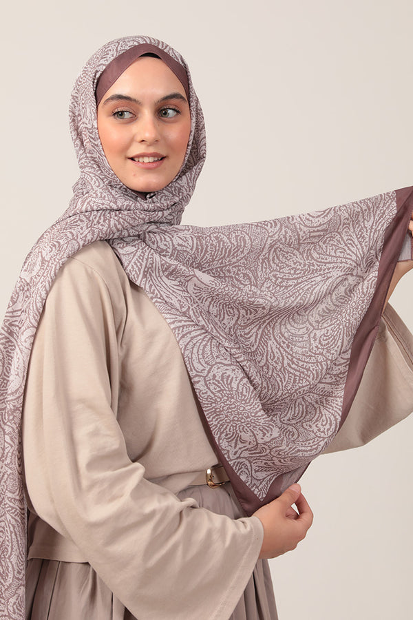Pamuk İpek Şal - Lalezar Desen - Tatlı Kahve