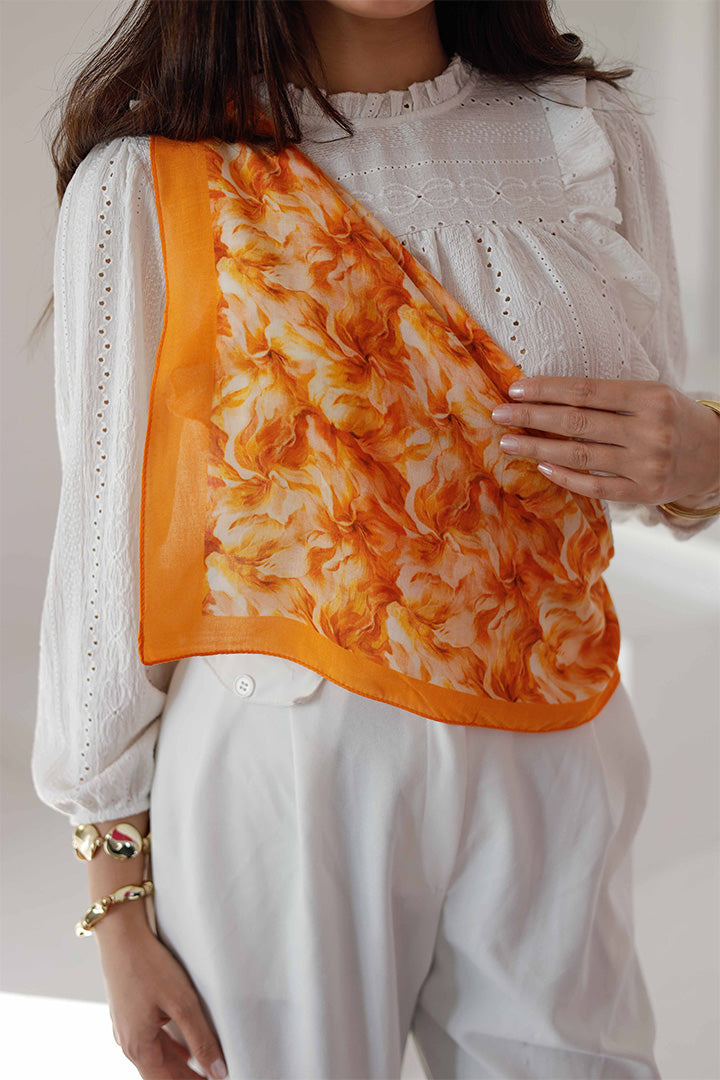 %100 Organik Pamuk Fular - Ebru Desen - Portakal