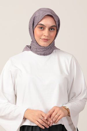 Pamuk İpek Eşarp - Sarmaşık Desen - Koyu Lila