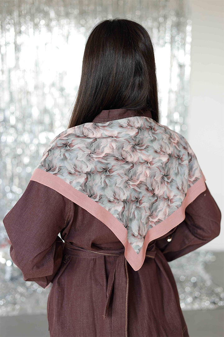 %100 Organik Pamuk Fular - Ebru Desen - Pudra