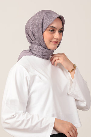 Pamuk İpek Eşarp - Sarmaşık Desen - Koyu Lila