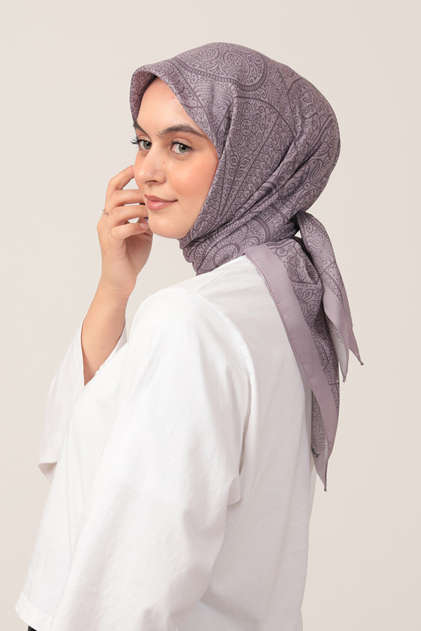 Pamuk İpek Eşarp - Sarmaşık Desen - Koyu Lila