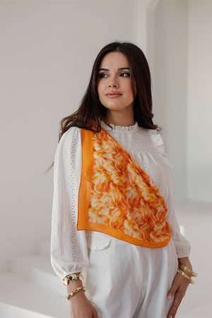 %100 Organik Pamuk Fular - Ebru Desen - Portakal