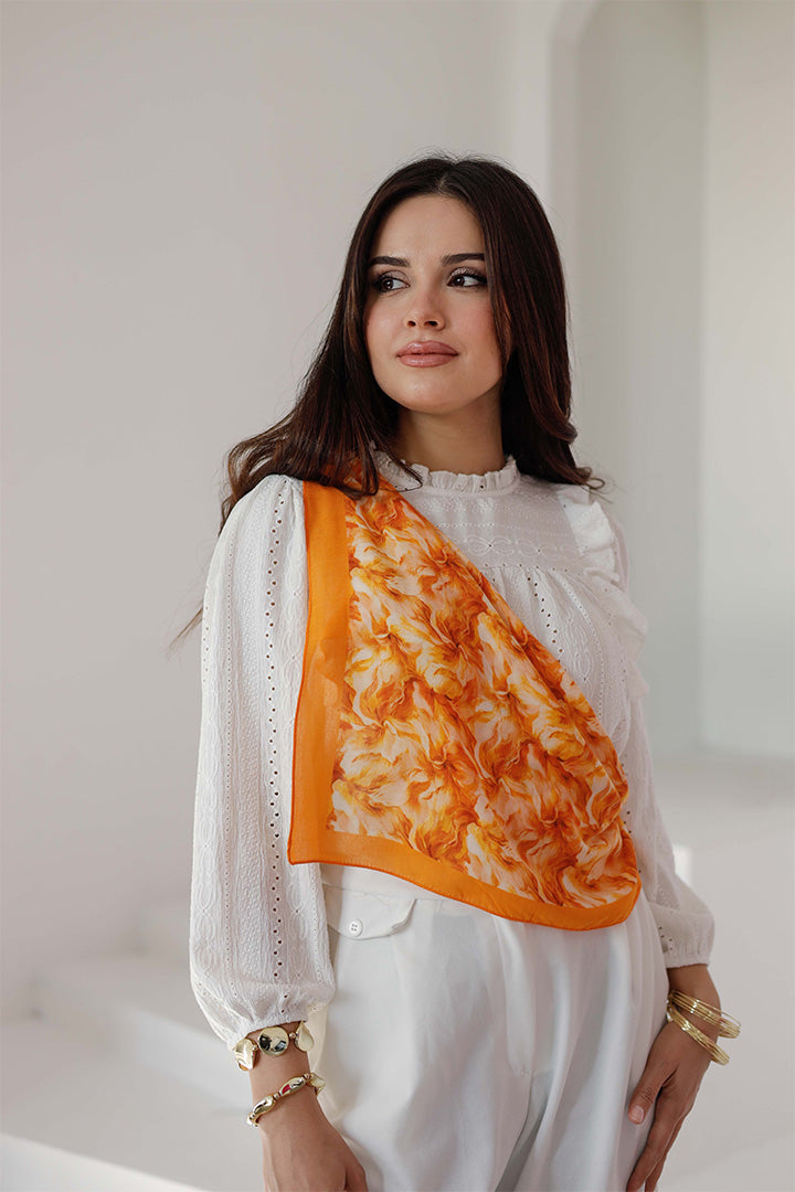 %100 Organik Pamuk Fular - Ebru Desen - Portakal