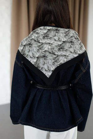 %100 Organik Pamuk Fular - Ebru Desen - Siyah