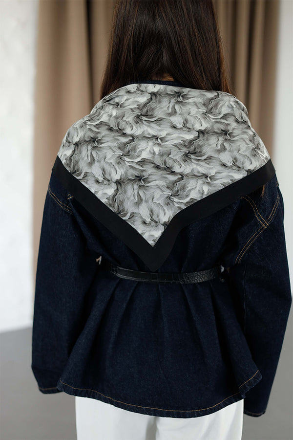 %100 Organik Pamuk Fular - Ebru Desen - Siyah