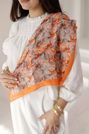 %100 Organik Pamuk Fular - Ebru Desen - Turuncu